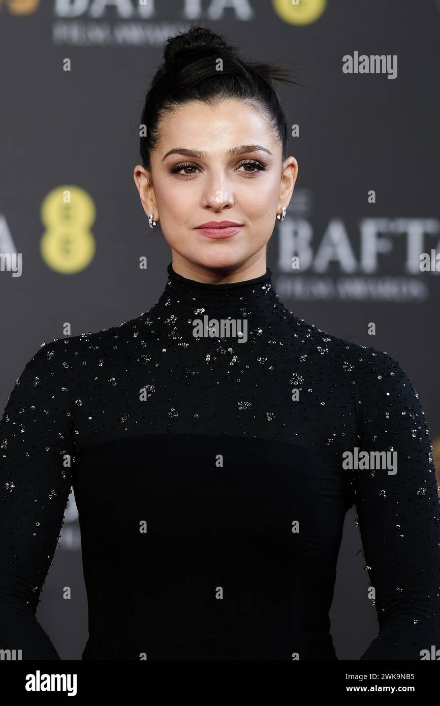Royal Festival Hall, Londres, Royaume-Uni. 18 février 2024. Marisa Abela photographiée lors des arrivées du tapis rouge des EE BAFTA film Awards 2024. Photo de Julie Edwards./Alamy Live News Banque D'Images