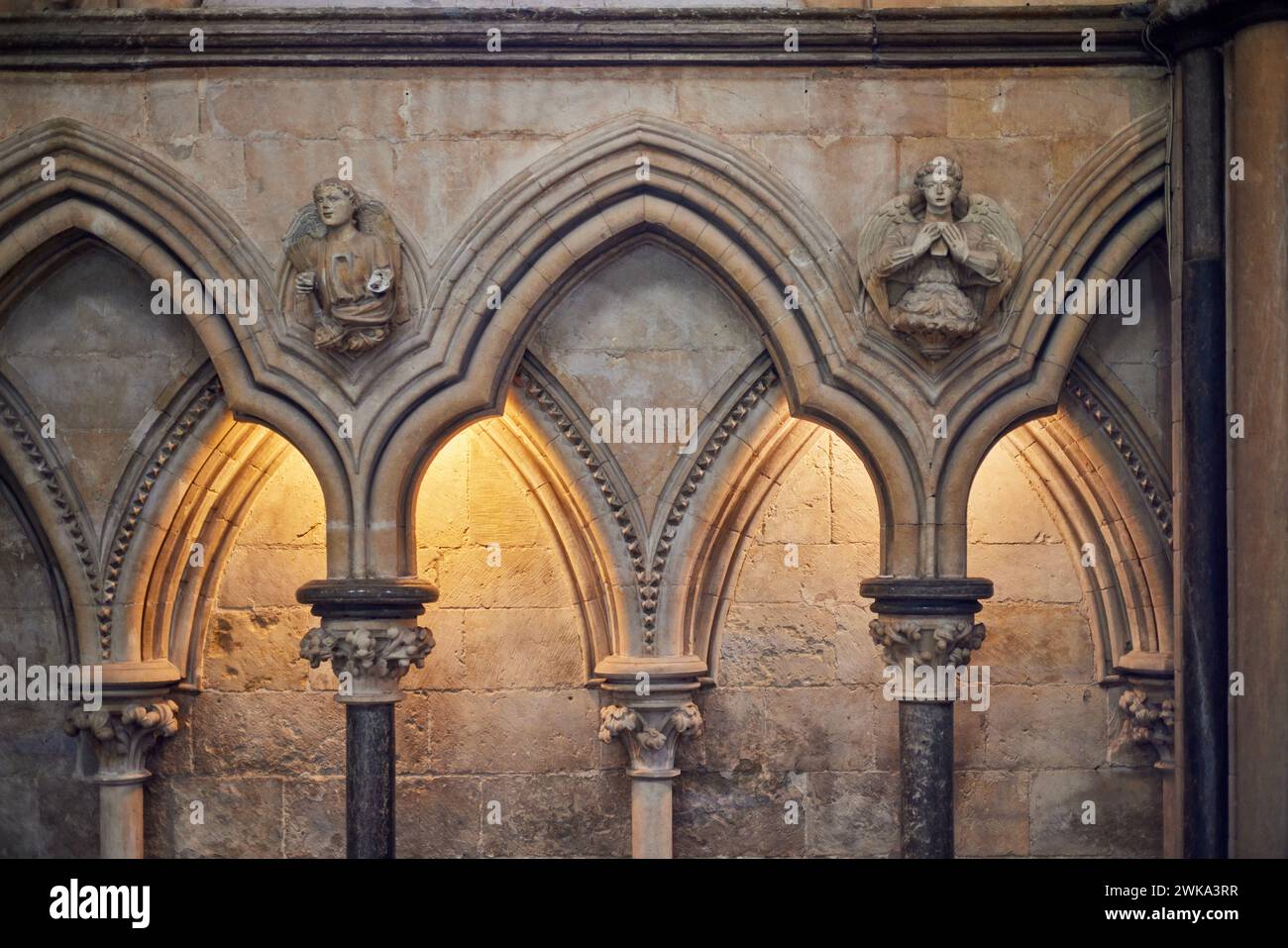 Divers détails arqués à l'intérieur de la cathédrale de Lincoln, Lincoln, Lincolnshire, Angleterre, Royaume-Uni Banque D'Images