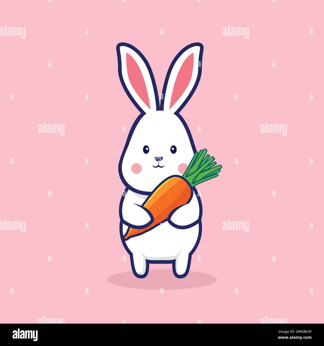 Lapin mignon tenant carotte illustration vectorielle de dessin animé. Icône de personnage de dessin animé. Logo de mascotte animal lapin, autocollant pour t-shirt de vacances lapin de Pâques Illustration de Vecteur