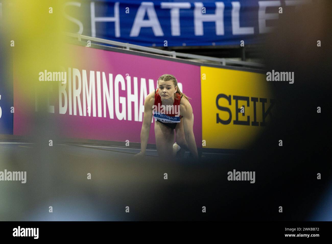 Birmingham, 18 février 2024, 200m Women Heats- Ellie-Mae Bandy, Credit : Aaron Badkin/Alamy Live News Banque D'Images