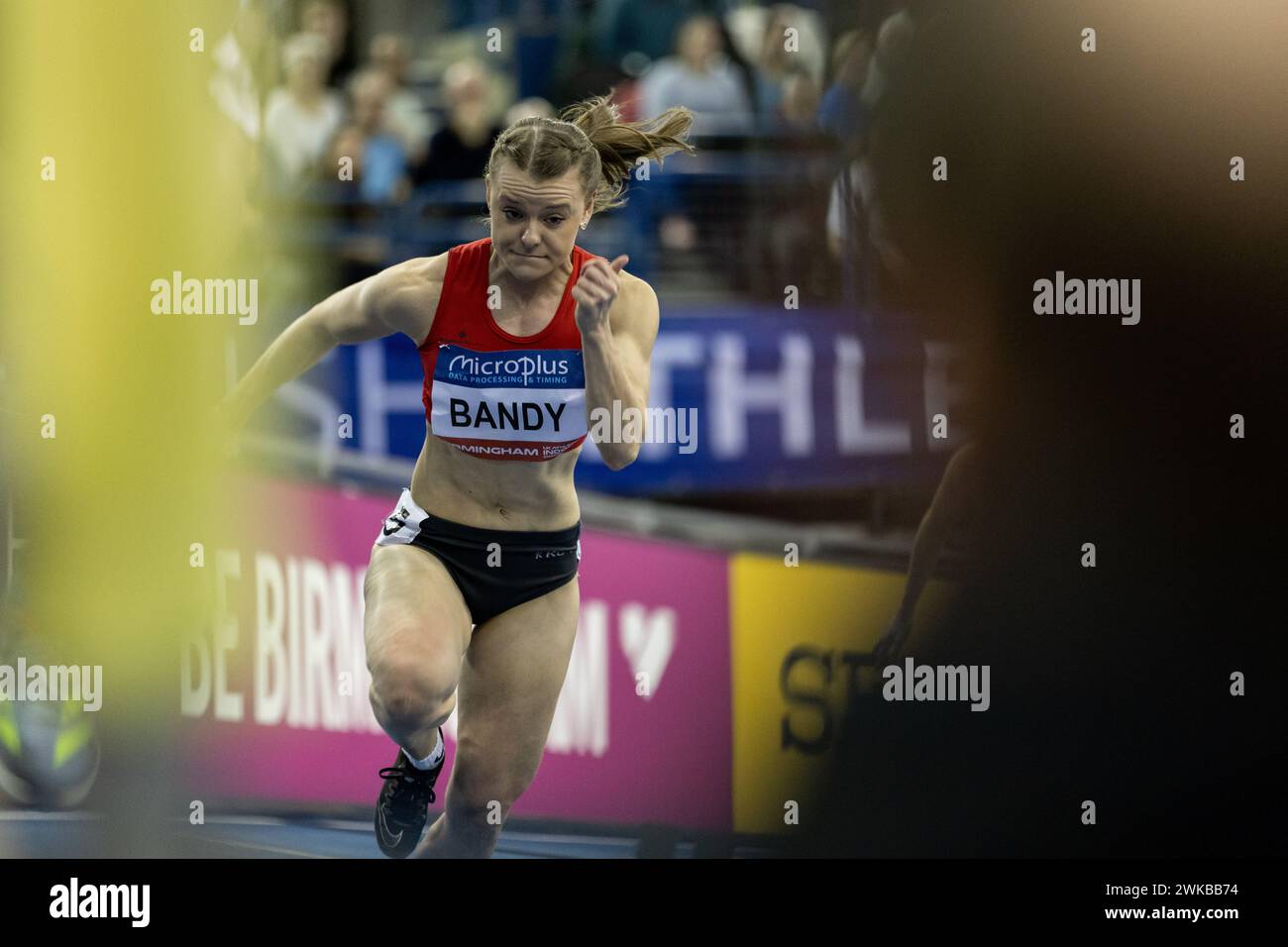 Birmingham, 18 février 2024, 200m Women Heats- Ellie-Mae Bandy, Credit : Aaron Badkin/Alamy Live News Banque D'Images