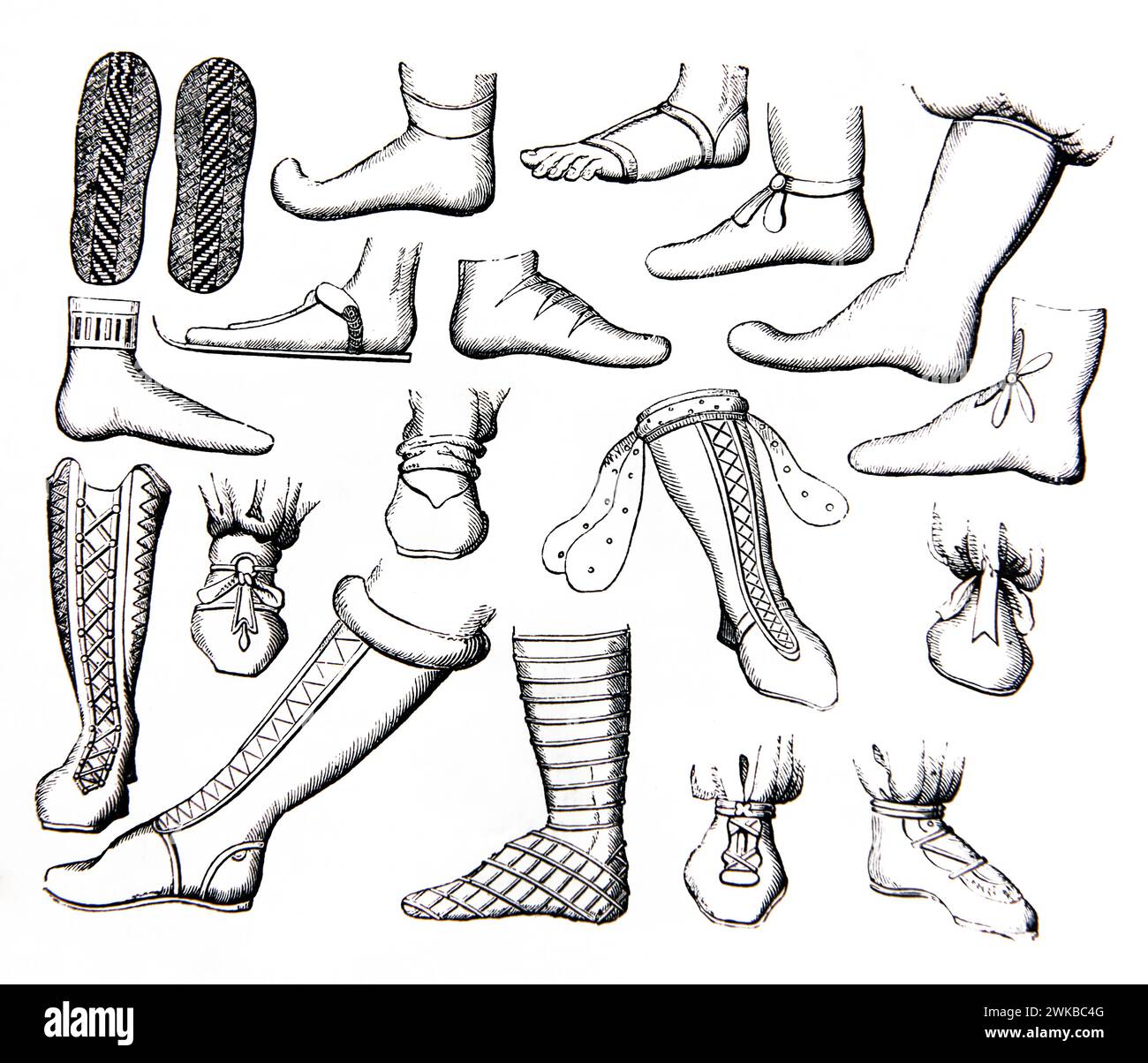 Illustration Ancient Chaussures et sandales du monde entier dans Antique XIXe siècle Illustrated Family Bible Banque D'Images