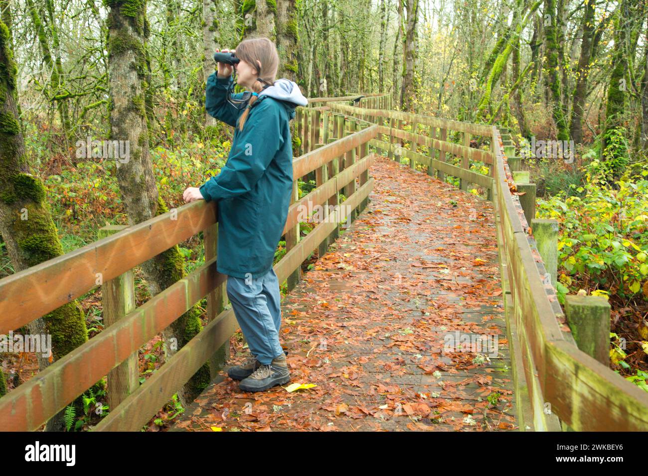 Le pilet & Egret Promenade du Marais, Ankeny National Wildlife Refuge, Oregon Banque D'Images