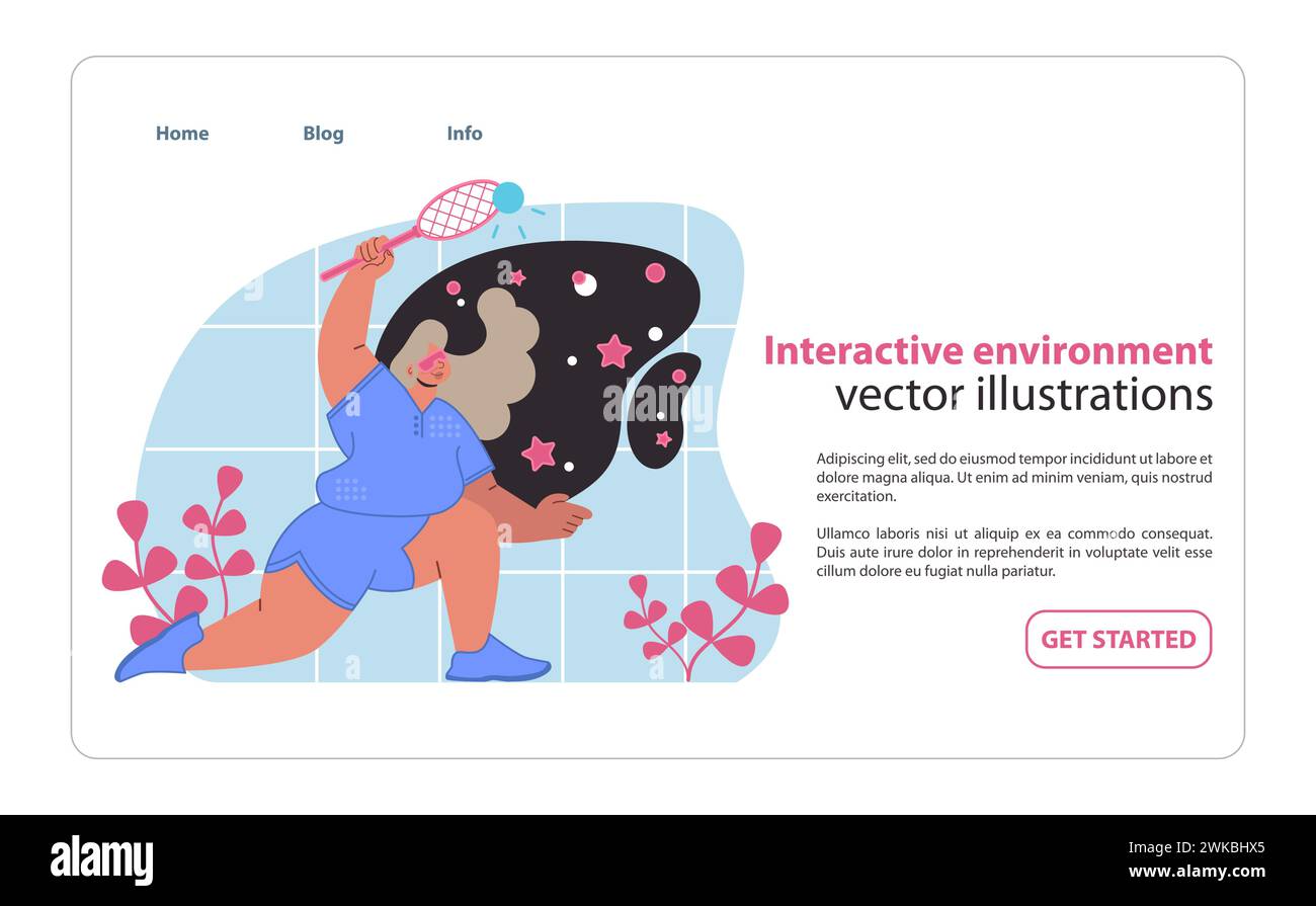 Entrez dans un cosmos de fitness avec notre illustration d'environnement interactif, où la réalité virtuelle donne vie à un match de badminton stellaire, fusionnant jeu et exercice. Illustration de Vecteur