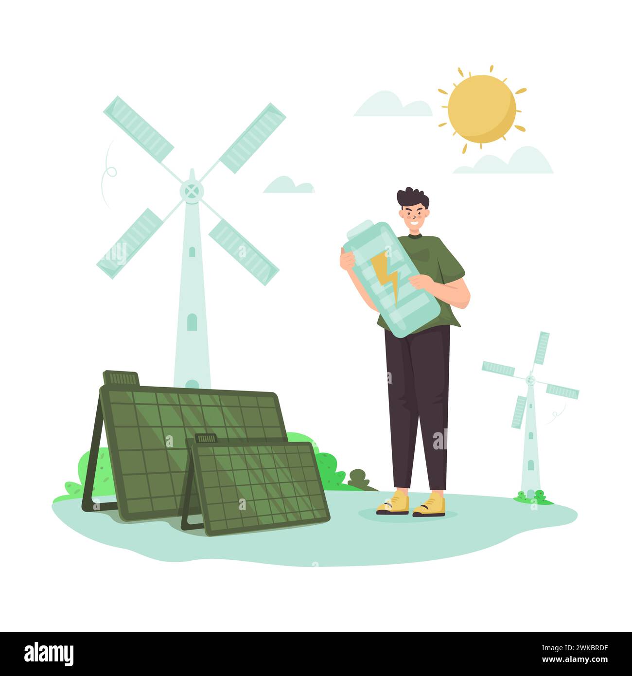 Illustration plate respectueuse de l'environnement de l'énergie solaire Illustration de Vecteur