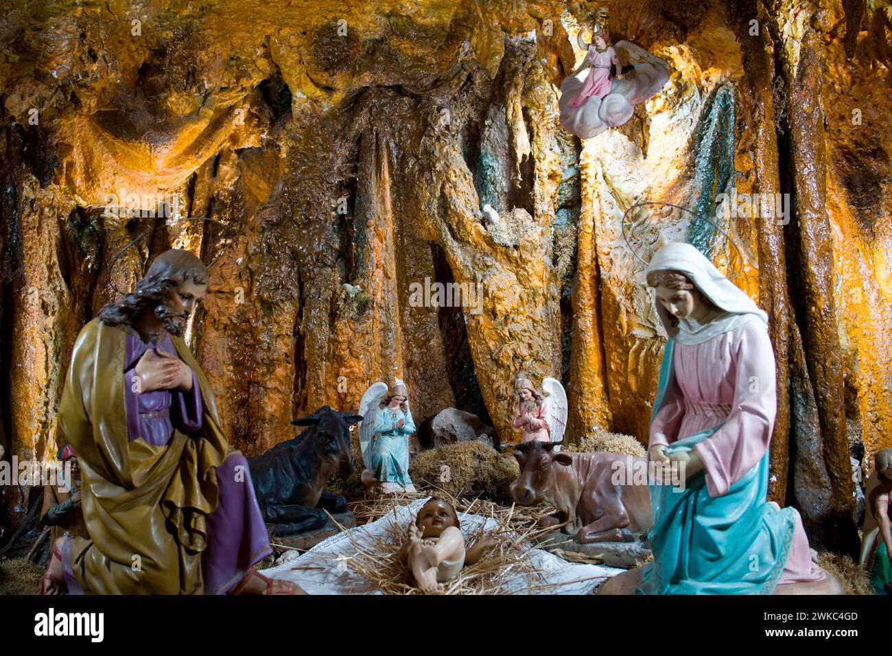 Scène de la Nativité dans l'église du monastère, Randa, Majorque, Espagne Banque D'Images