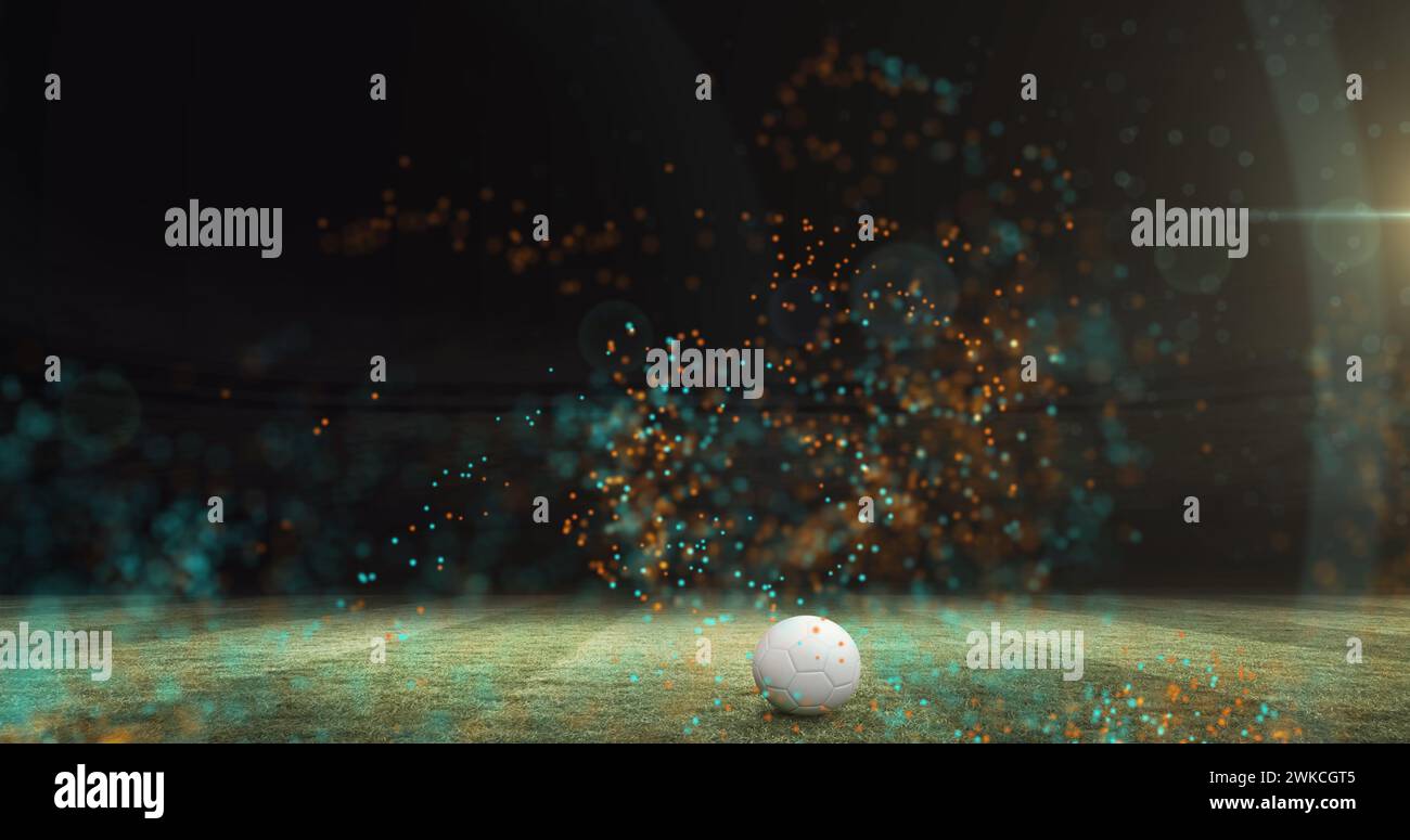Image des particules colorées qui se déplacent sur le terrain de football Banque D'Images