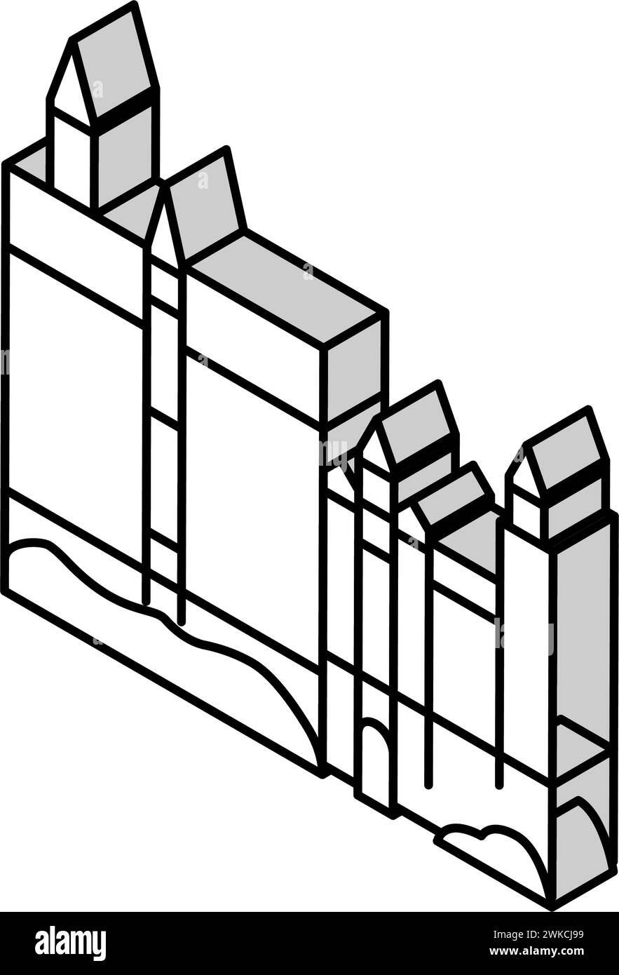 illustration vectorielle d'icône isométrique château de neuschwanstein Illustration de Vecteur