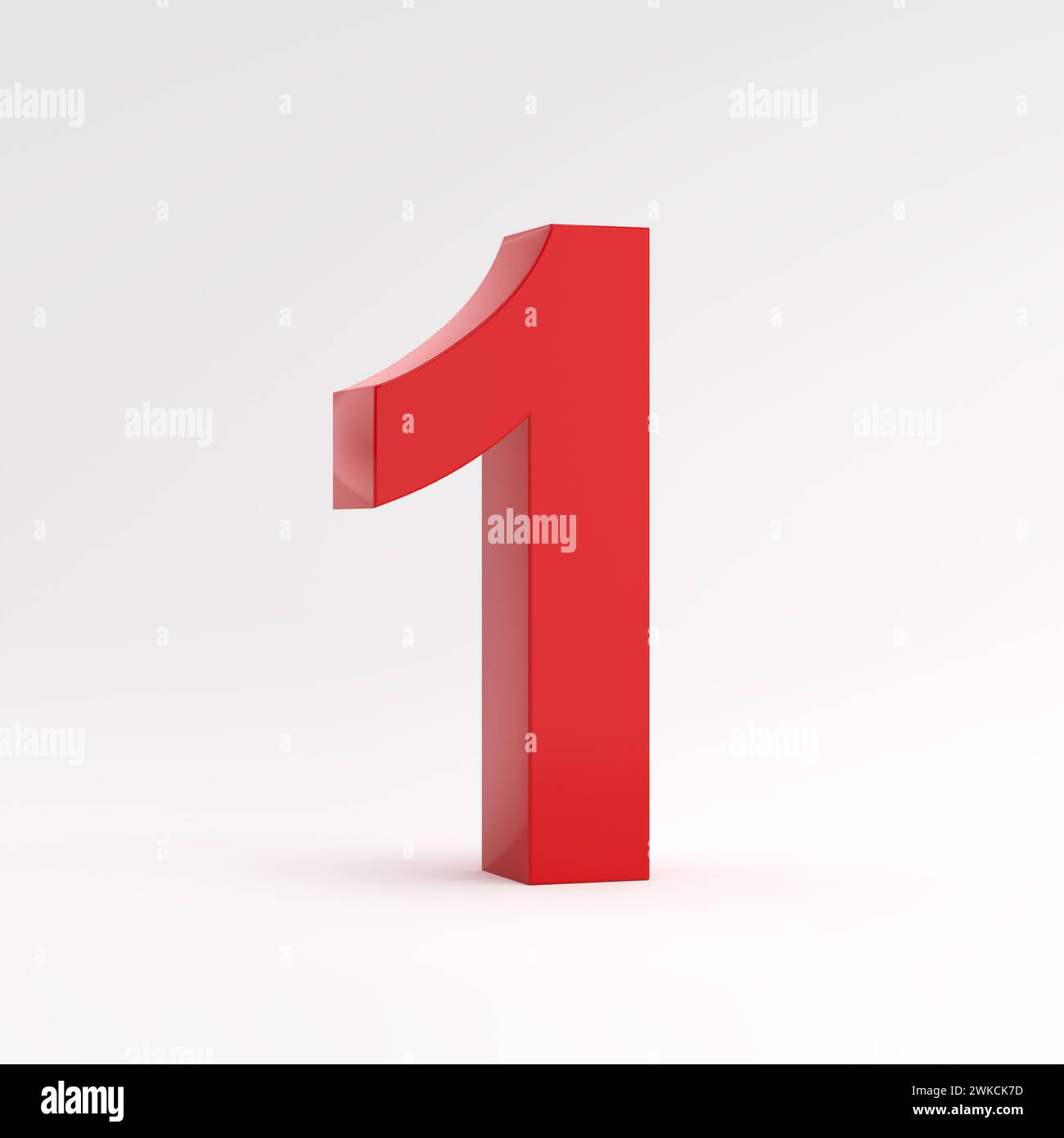 Rouge numéro un 1 sur fond blanc. Rendu 3D. Banque D'Images