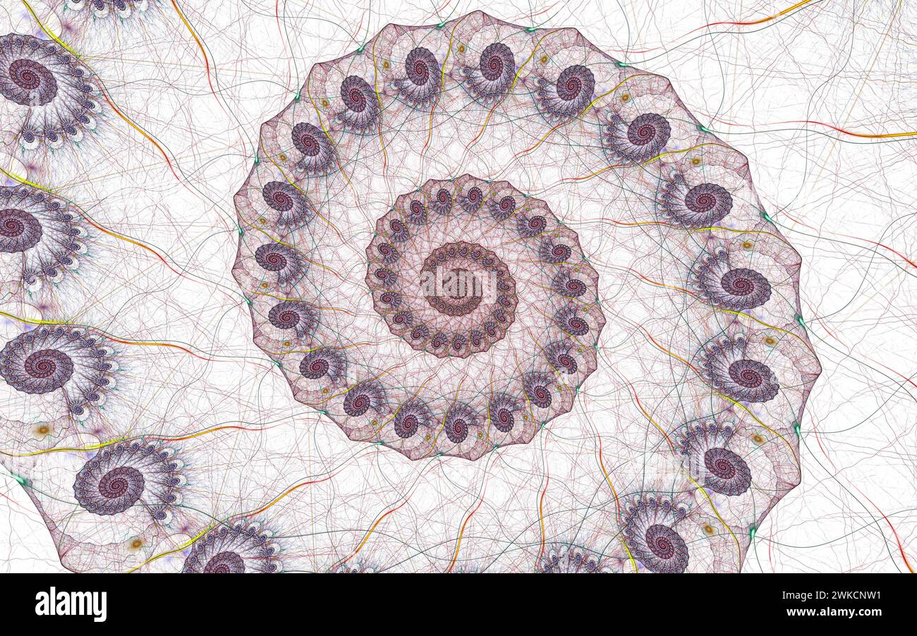 Spirales dessin spirale sur blanc, fond abstrait généré par ordinateur, rendu 3D. Banque D'Images