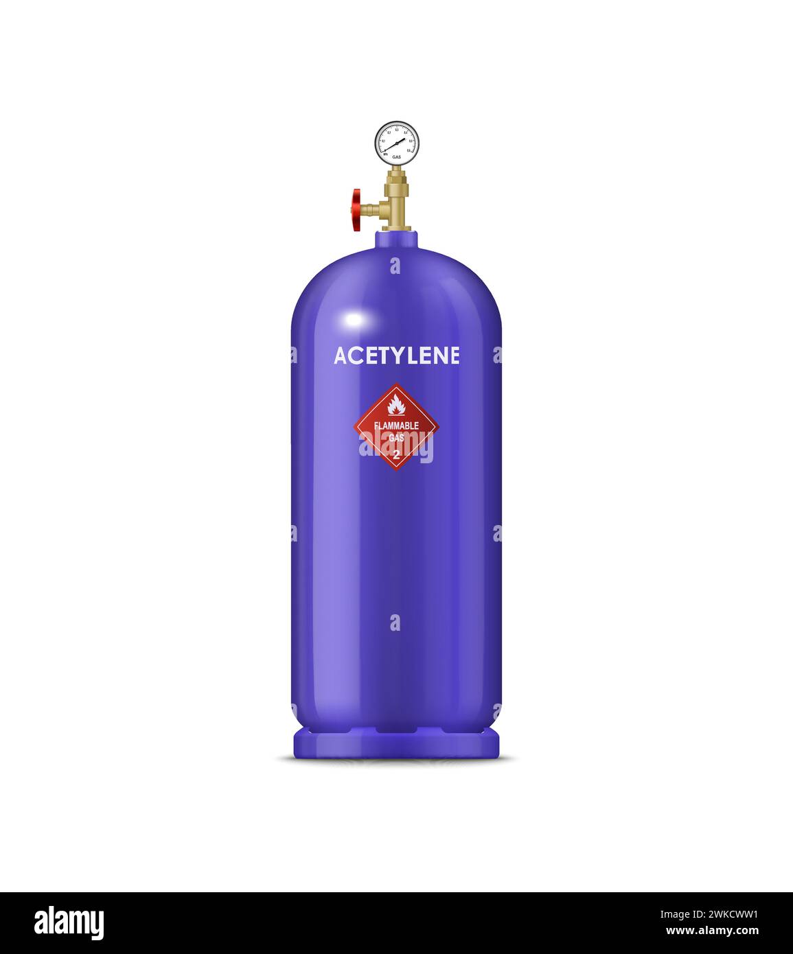 Bouteille en métal de gaz réaliste d'acétylène, ballon violet vecteur isolé avec un composé hautement inflammable, utilisé pour le soudage, la découpe et les applications industrielles en raison de sa température élevée de la flamme Illustration de Vecteur