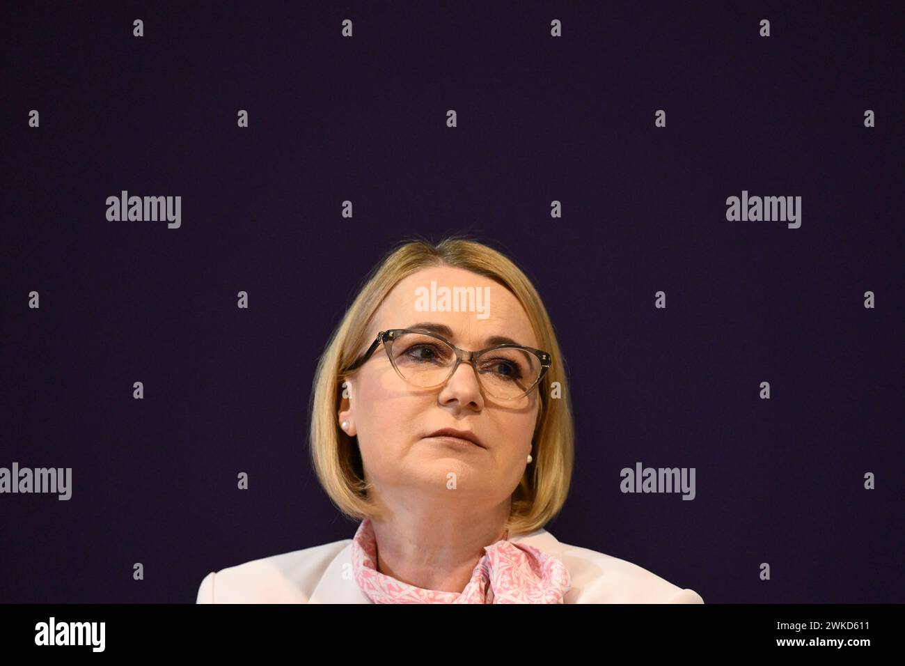 Prague, République tchèque. 20 février 2024. La ministre de la Défense Jana Cernochova assiste à la réunion de commandement de l'état-major général de l'armée tchèque pour évaluer les principales tâches militaires en 2023, ministère de la Défense, Prague, République tchèque, mardi, 20 février 2024. Crédit : Ondrej Deml/CTK photo/Alamy Live News Banque D'Images