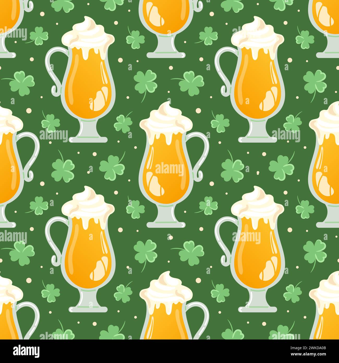 Modèle sans couture de. Symboles Patricks Day. Bière, Oktoberfest. Trèfle à quatre feuilles. Bonne chance. Magie, traditions religieuses. Pour papier peint, tissu packa Illustration de Vecteur