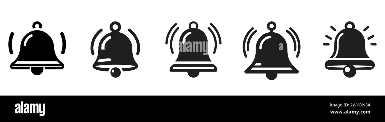 Icônes de cloche définies. Symbole d'alarme. Icône noire de cloche isolée sur fond blanc. Illustration vectorielle. Illustration de Vecteur