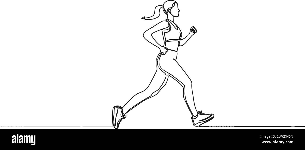 dessin en ligne simple continu de femme athlétique en cours d'exécution, illustration vectorielle d'art de ligne Illustration de Vecteur
