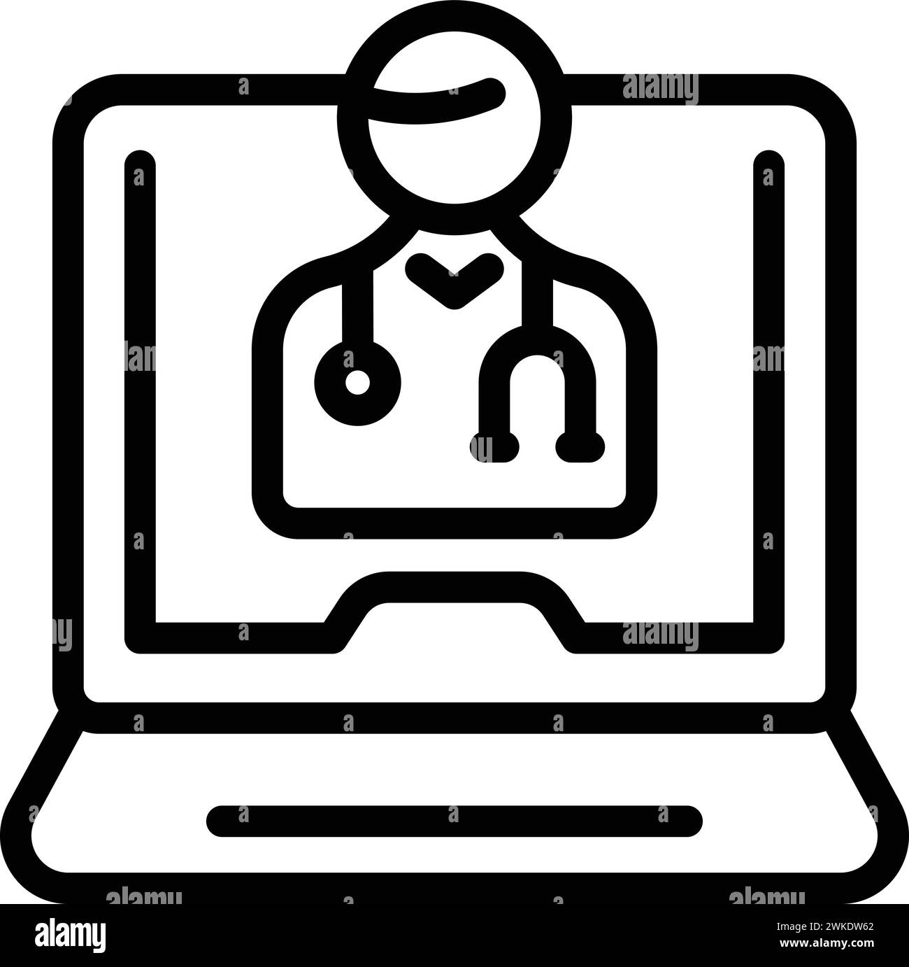 Visitez le vecteur de contour d'icône en ligne Doctor. Visite médicale. Bien soins à domicile Illustration de Vecteur