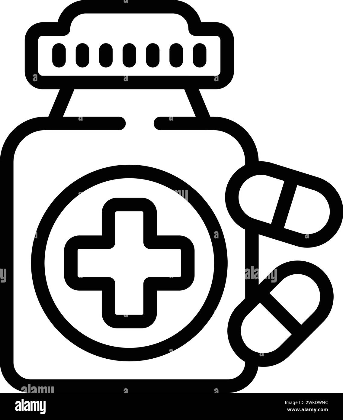 Vecteur de contour d'icône de capsule médicale. Emballage pour bouteilles. Patient en traitement Illustration de Vecteur