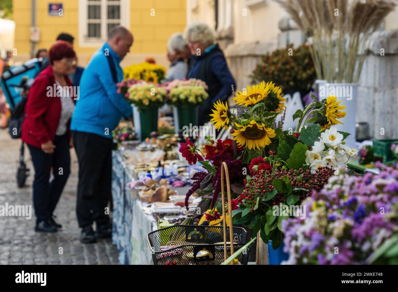 Magasin de fleurs, marché central de Ljubljana, Slovénie, Europe centrale,. Banque D'Images