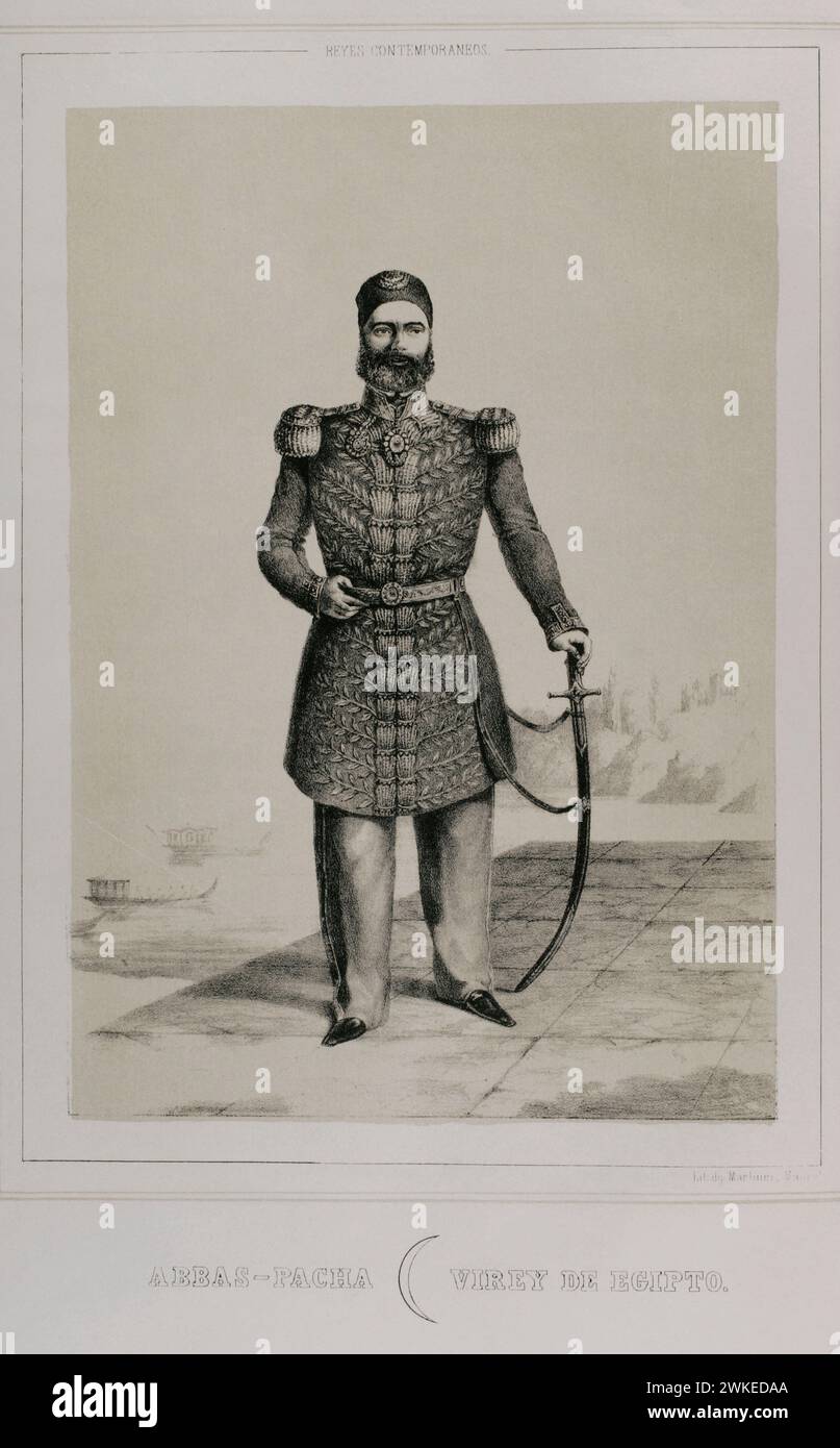 Abbas Ier d'Égypte (1812-1854), aussi connu sous le nom d'Abbas Pacha. Wali d'Égypte sous les Ottomans de 1848 à 1854. Portrait. Lithographie de Martínez. Reyes Contemporáneos (rois contemporains). Tomo II Publicado en Madrid, 1852. Banque D'Images