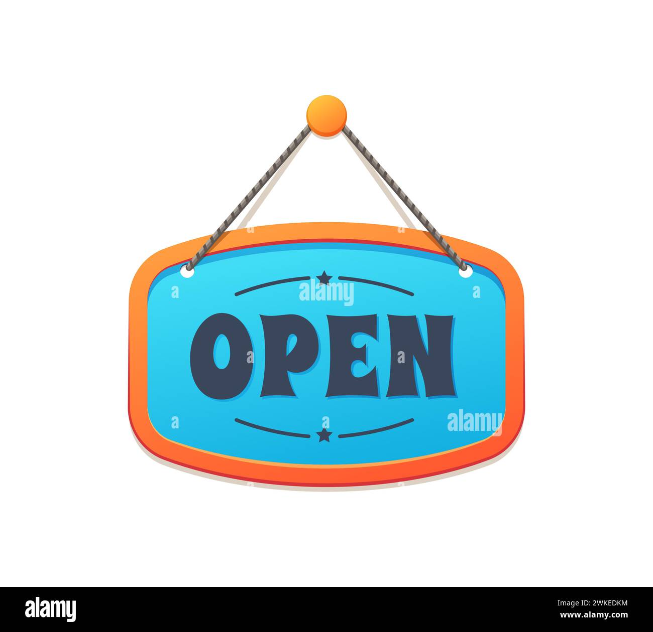 Panneau ouvert, panneau d'avis de magasin. Bannière vectorielle isolée avec des lettres en gras accueillant les visiteurs. L'affichage dynamique communique les promotions et les informations essentielles, améliorant ainsi l'attrait de la vitrine Illustration de Vecteur