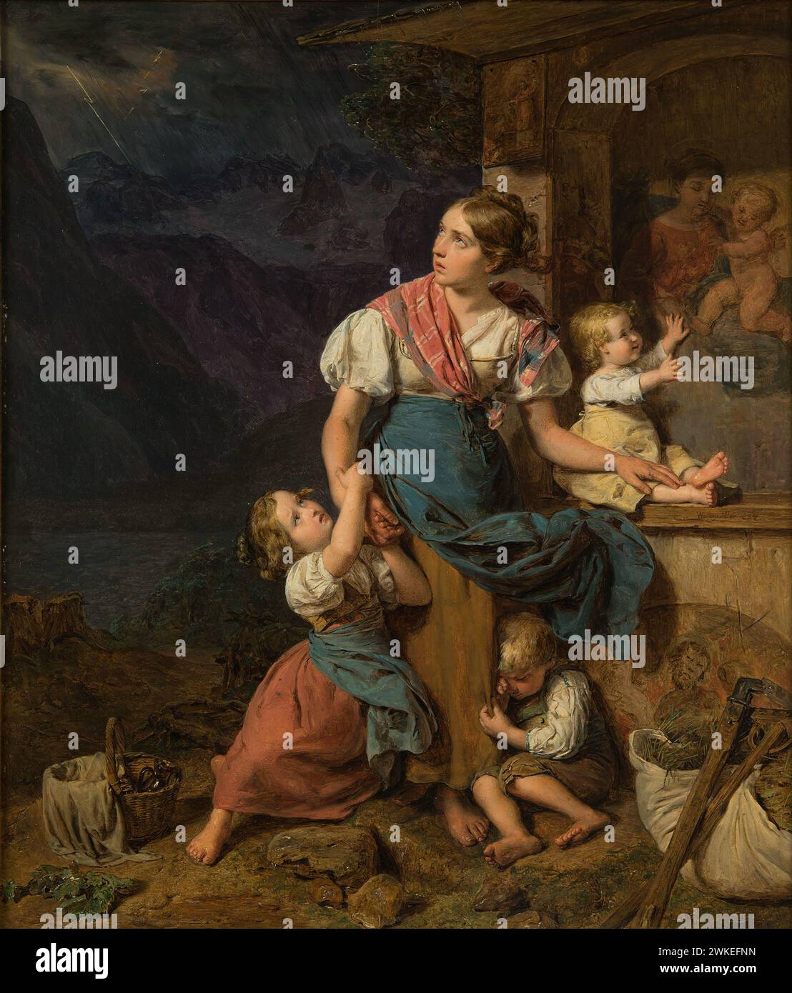 Gebet vor dem Sturm. Musée : Palazzo Coronini Cronberg. Auteur : Ferdinand Georg Waldmüller. Banque D'Images