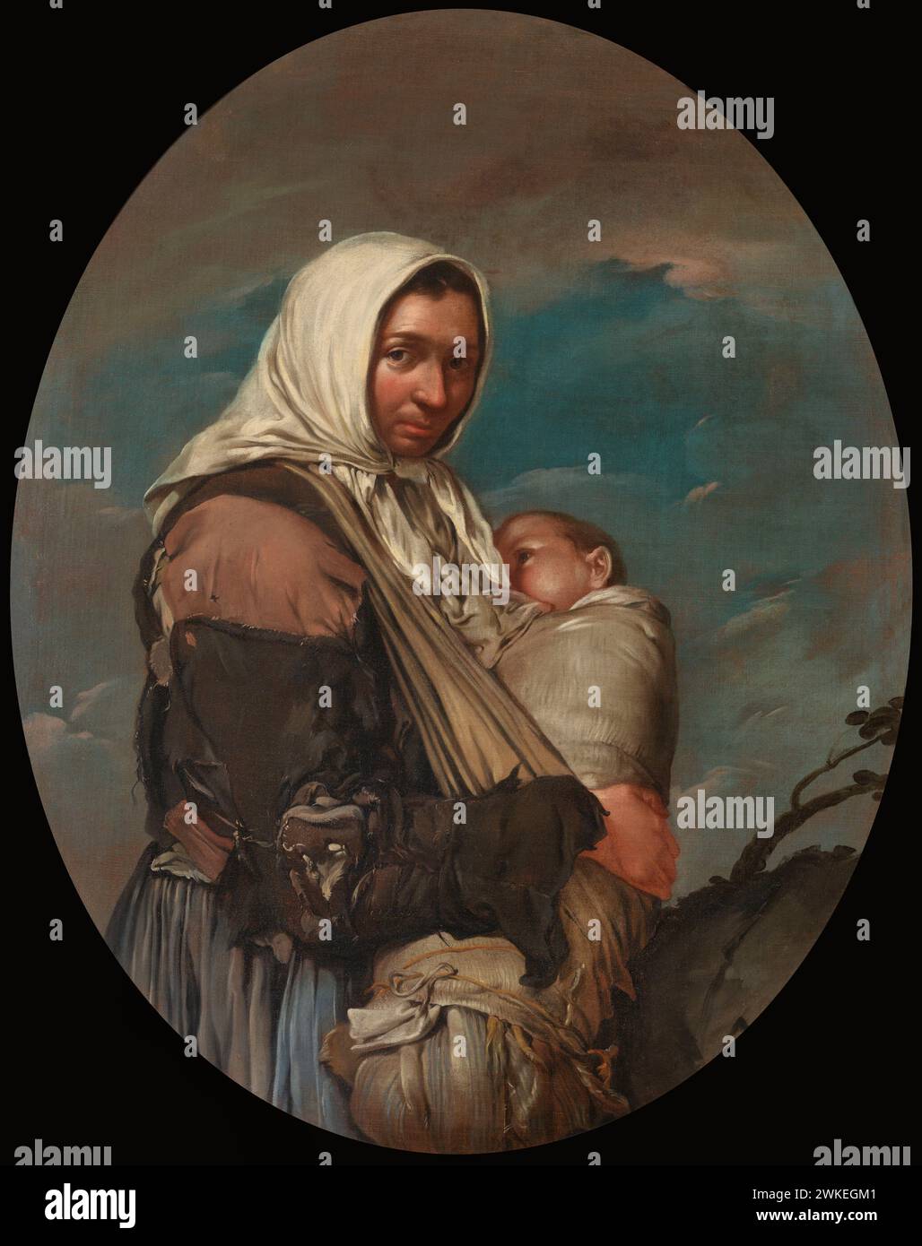 Mutter mit Baby. Musée : Pinacothèque Tosio Martinengo, Brescia. Auteur : Giacomo Antonio Ceruti. Banque D'Images