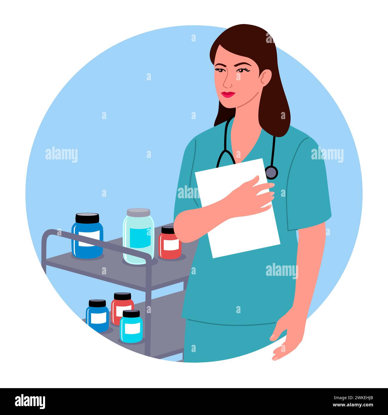 Améliorez vos projets médicaux et de santé avec ce clip art mettant en vedette une infirmière avec un stéthoscope. Cette image est idéale pour les présentations médicales, h. Illustration de Vecteur