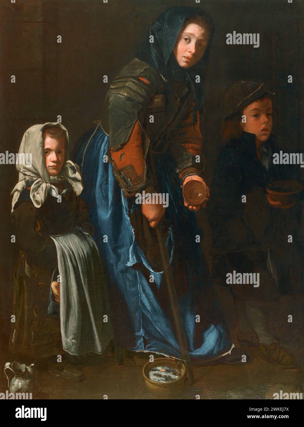 Bettlerin mit zwei Kindern. Musée : Galerie Canesso. Auteur : Meister der Blue Jeans. Banque D'Images