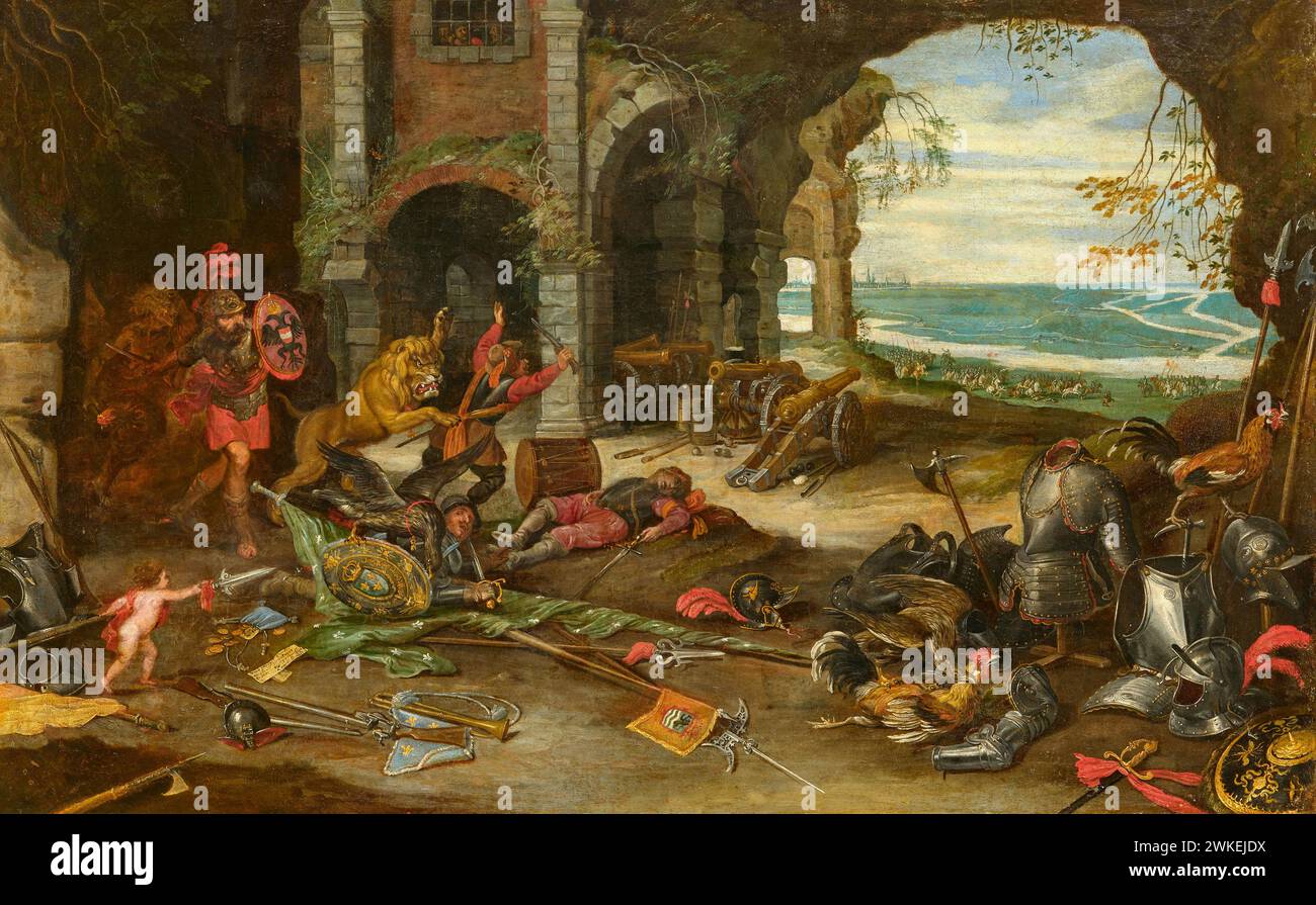Représentation allégorique de la lutte en Europe. Musée : COLLECTION PRIVÉE. Auteur : Brueghel, Jan, le jeune. Banque D'Images
