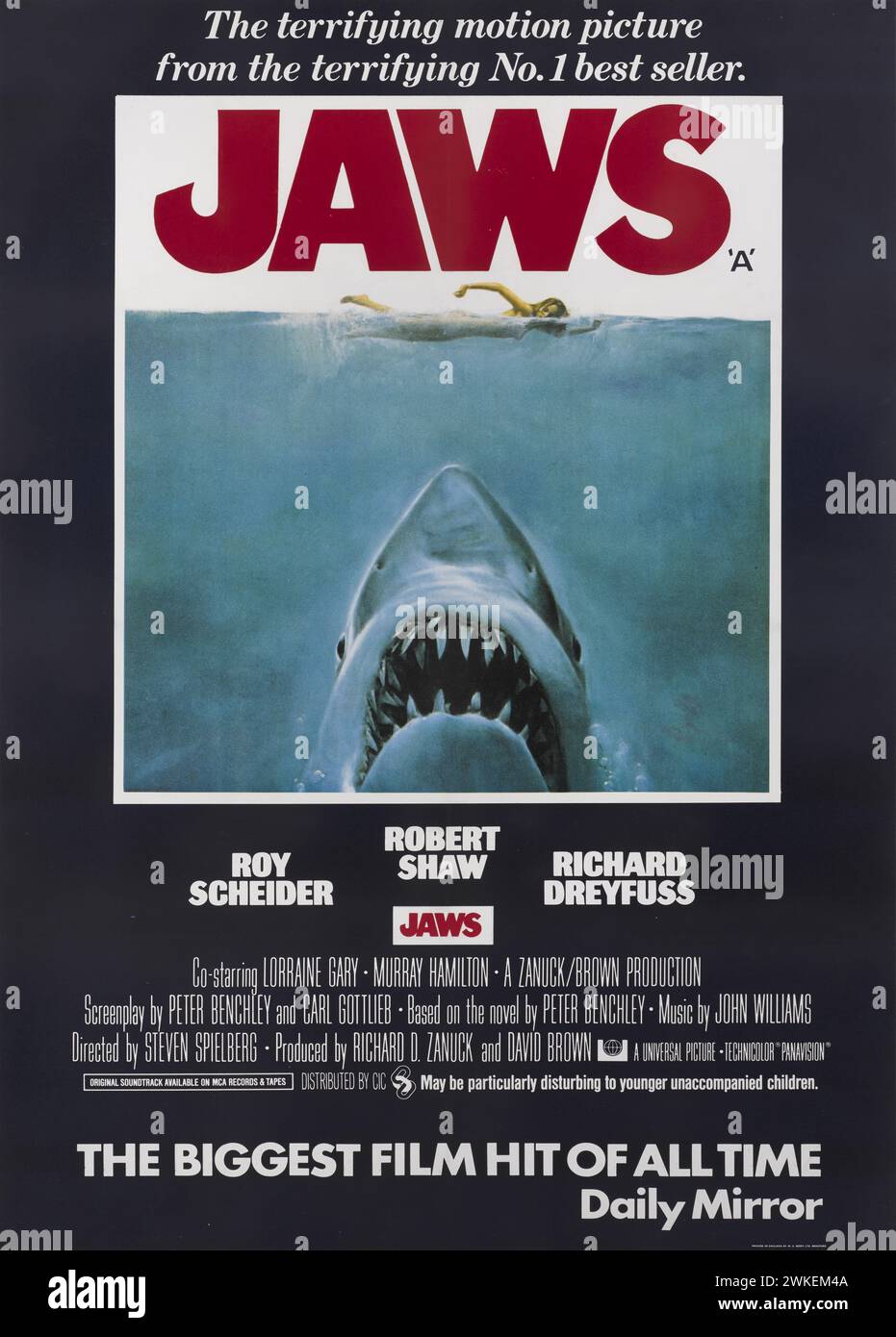 Affiche de film 'Jaws' de Steven Spielberg. Musée : COLLECTION PRIVÉE. Auteur : Roger Kastel. Banque D'Images