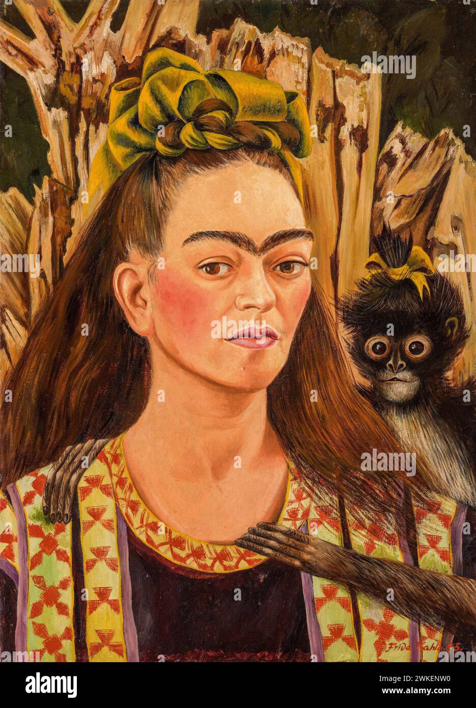 Autoportrait avec singe. Musée : Museo Robert Brady, Cuernavaca. Auteur : FRIDA KAHLO. Banque D'Images