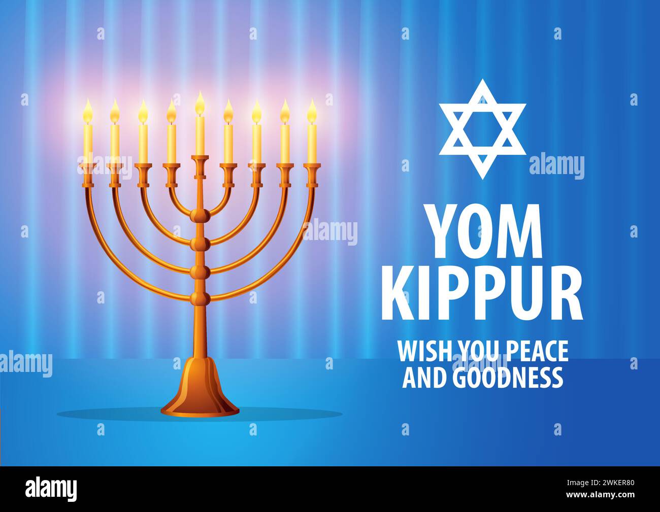 Illustration vectorielle de menorah un candélabre traditionnel sur fond de rideau bleu, parfait pour les occasions religieuses juives, comme Hanukkah, Yom Kippour, Illustration de Vecteur