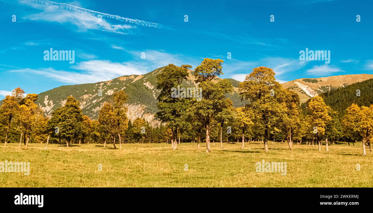 Paysage d'automne alpin ou d'été indien tourné à Grosser Ahornboden, grande érable, Hinterriss, Schwaz, Tyrol, Autriche Ahornboden, Ax 100 Banque D'Images