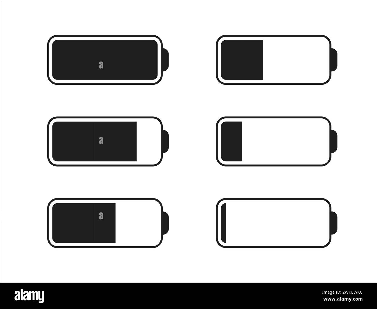 Icône de niveau d'énergie de la batterie définie. Batteries chargées et déchargées. Concept de réutilisation de l'énergie. Étiquettes alcalines. Point de charge de la batterie, charg Illustration de Vecteur