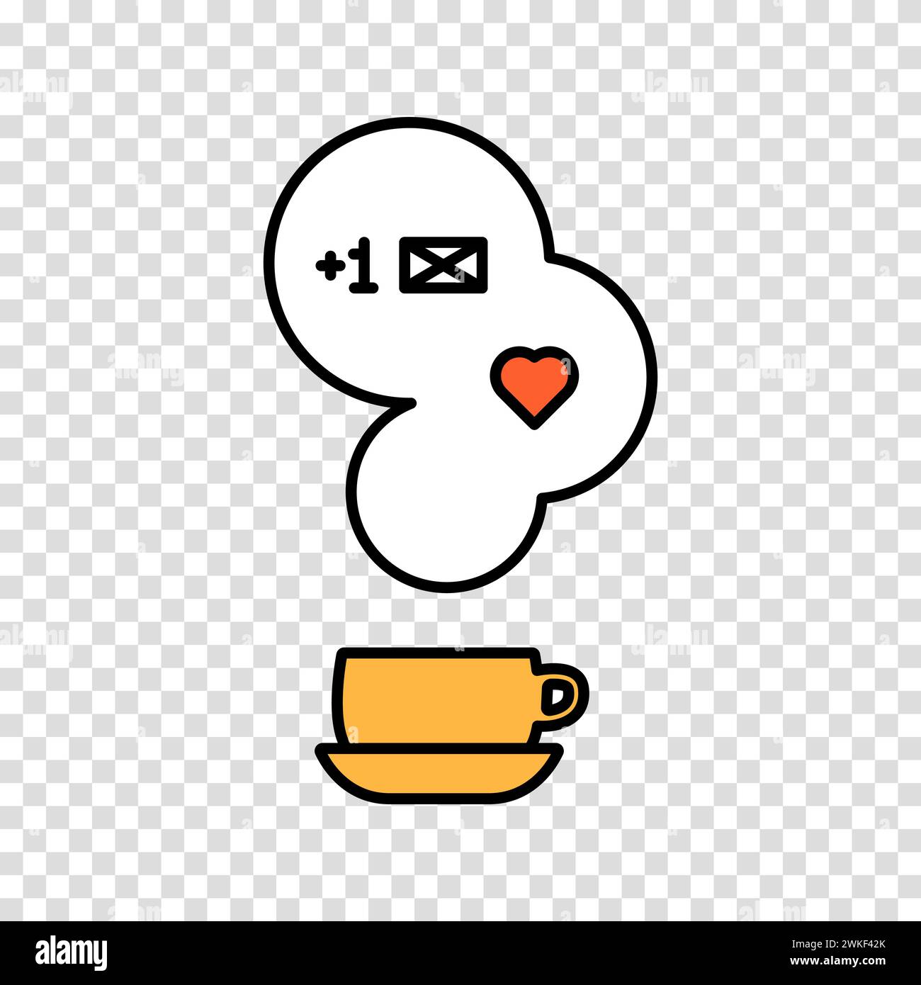 Icône de tasse chaude à café ou thé avec vapeur et symbole de notification de nouveau message. Clipart vectoriel sur un fond transparent. Illustration de Vecteur