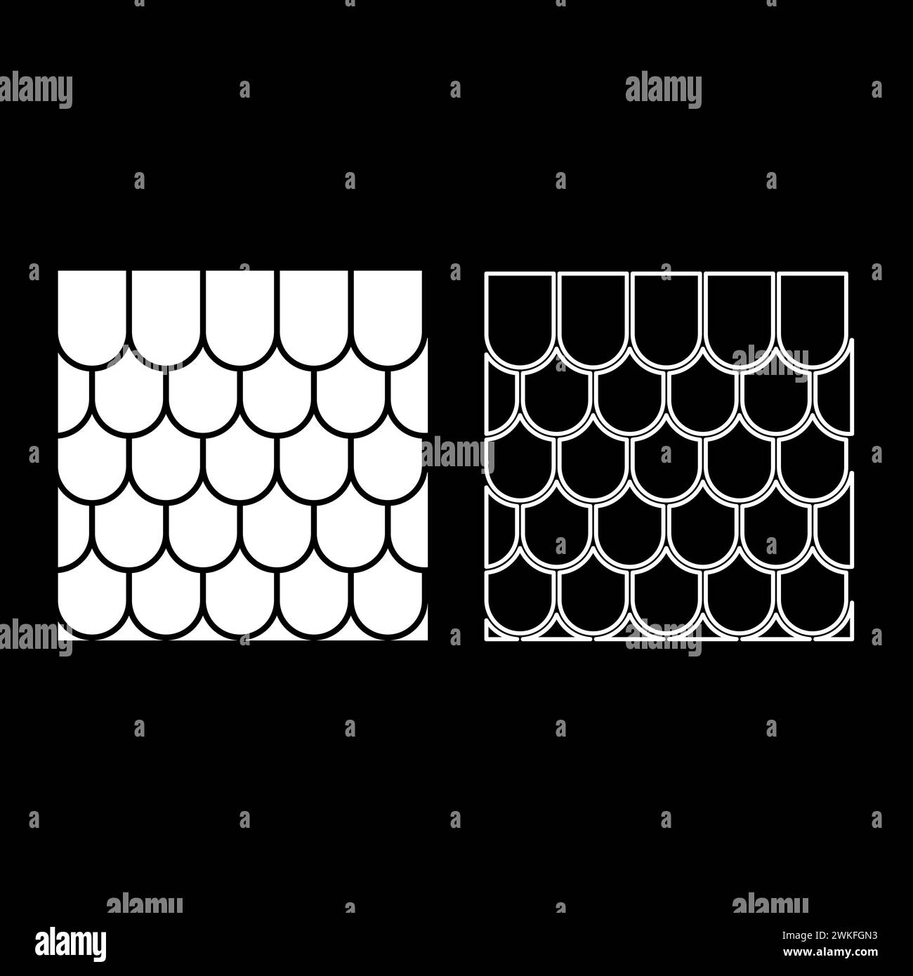 Tuile de toit en céramique carrelée ondulée matériau de maison de toit ardoise Set icône blanc illustration vectorielle image simple ligne de contour de remplissage solide Illustration de Vecteur