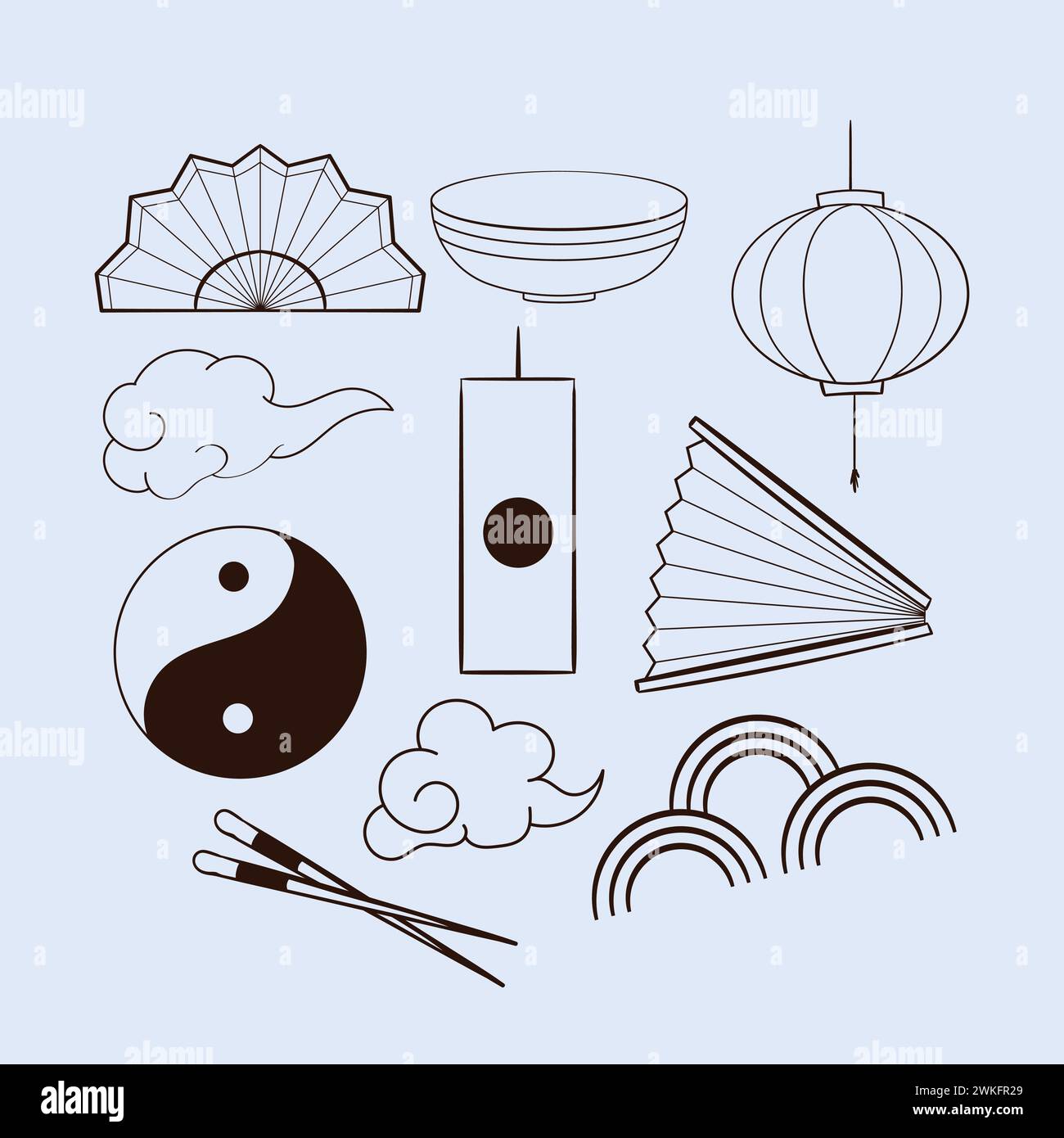 Chine Chinois Doodle Draw illustration vectorielle icônes chinois symbole Doodle Scribbles Illustration de Vecteur