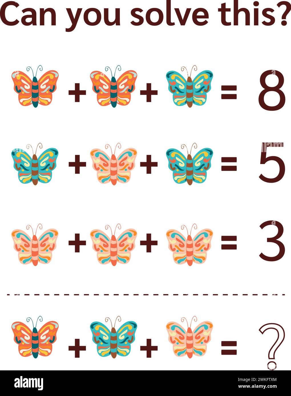 Énigme mathématique pour les enfants et les adultes. Équations d'image, feuille de calcul mathématique d'image amusante. Format vectoriel. Illustration de Vecteur