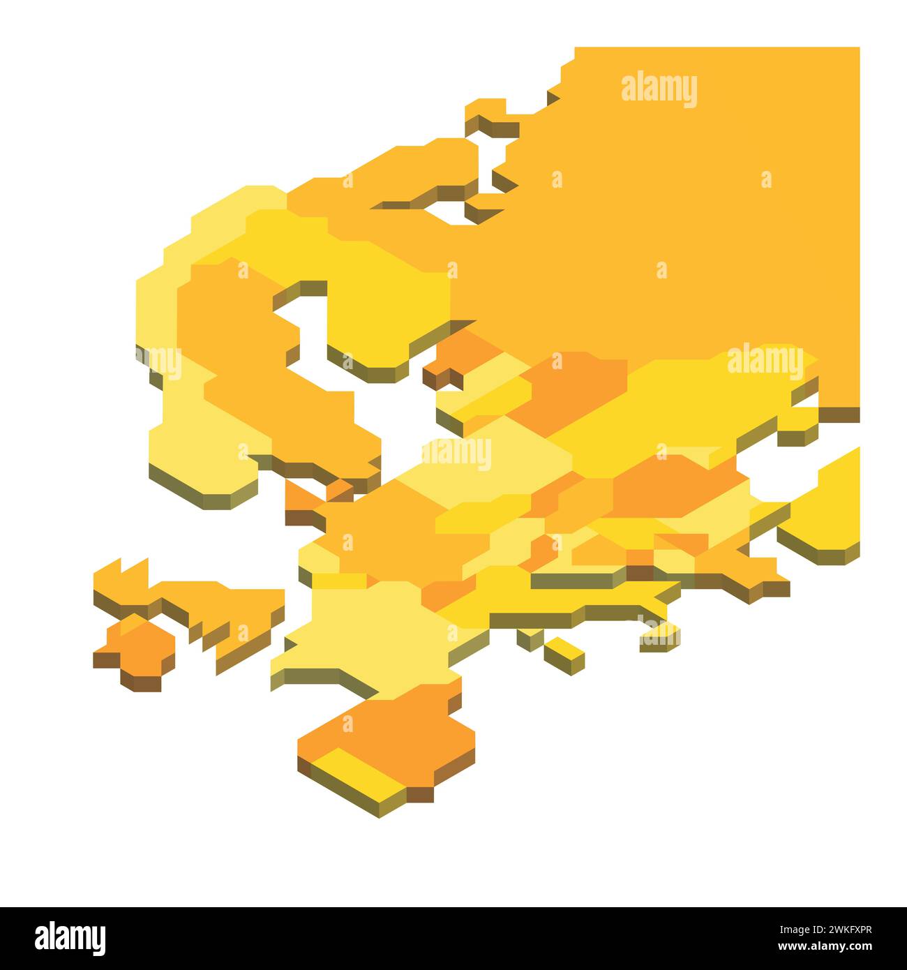 Carte politique isométrique de l'Europe. Carte blanche colorée sur fond blanc. Illustration vectorielle 3D. Illustration de Vecteur