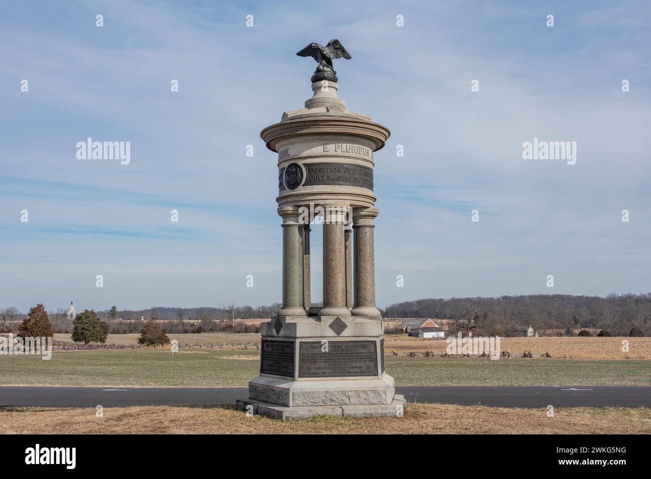 Le 73rd New York Infantry Monument et le Trostle FRM , Gettysburg Pennsylvanie États-Unis Banque D'Images