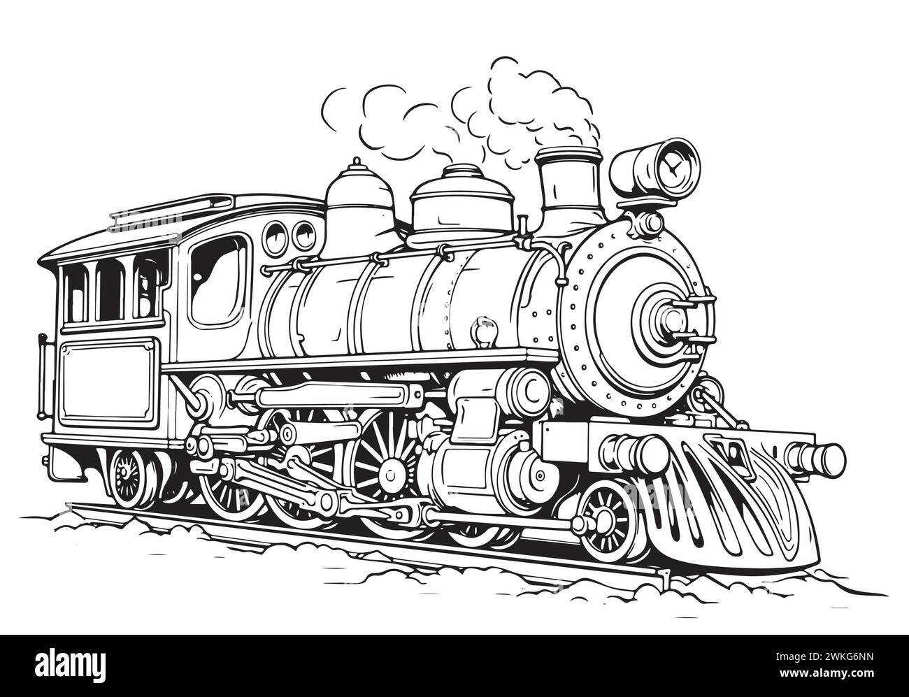 Locomotive à vapeur vieille esquisse rétro dessinée à la main vue latérale. Illustration vectorielle. Illustration de Vecteur