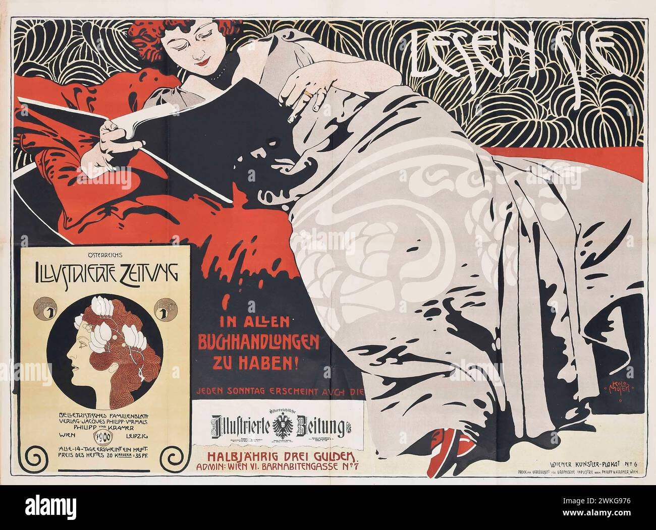 Affiche d'art vintage 'LESEN SIE' - Lire. Par Koloman Moser 1900 Banque D'Images