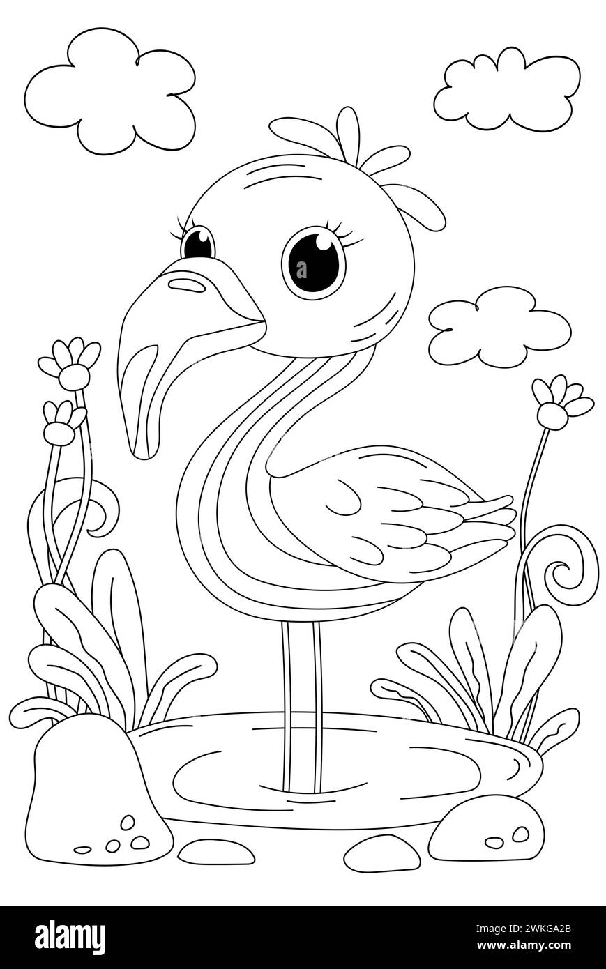 Flamingo Coloring Book page pour les enfants d'âge préscolaire est Une activité amusante Illustration de Vecteur