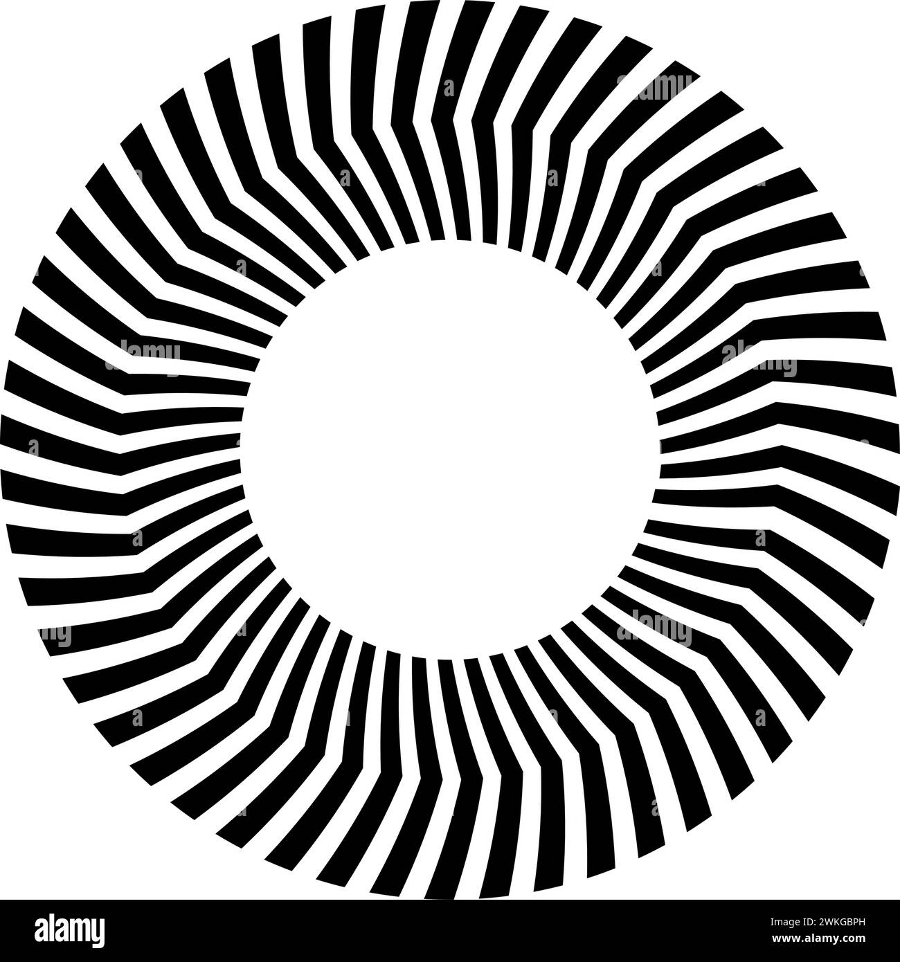 Cercles de flèches en chevrons. Ornement rond avec des rayures triangées isolé sur fond blanc. Forme d'anneau rayé. Trace circulaire avec des signes militaires, de prudence, de mouvement. Illustration vectorielle plate. Illustration de Vecteur