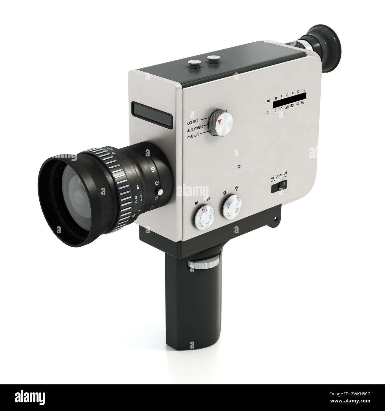 Caméra vidéo antique Super 8mm isolé sur fond blanc. Illustration 3D. Banque D'Images