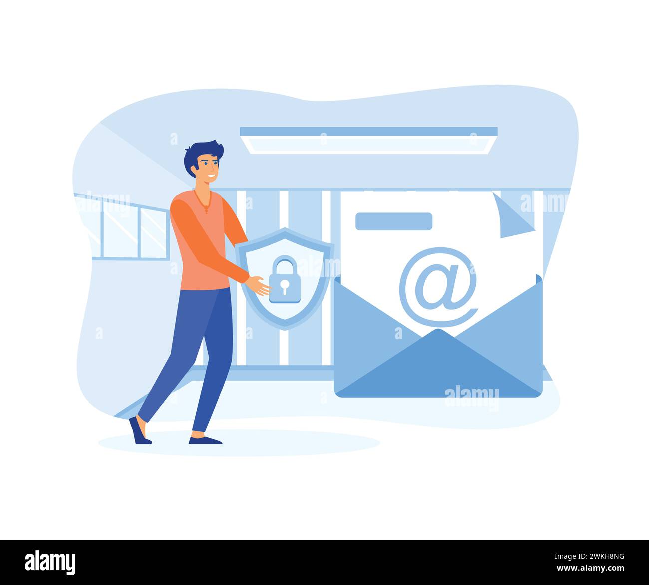 Concept de cryptage des e-mails. Protection des données Internet, système de sécurité des actifs de l'entreprise. illustration moderne vectorielle plate Illustration de Vecteur