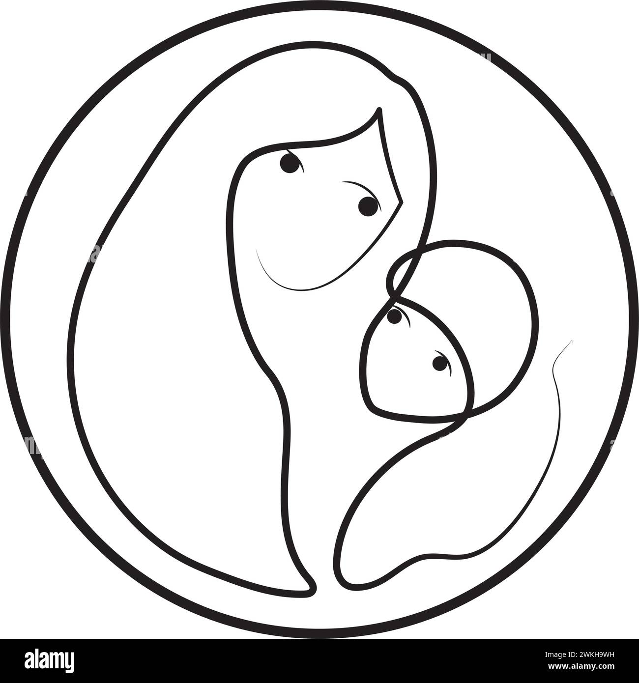 Silhouette d'une mère avec un enfant. Concept de fête des mères heureuse. Belle femme avec un enfant. Griffonner. Vecteur Illustration de Vecteur