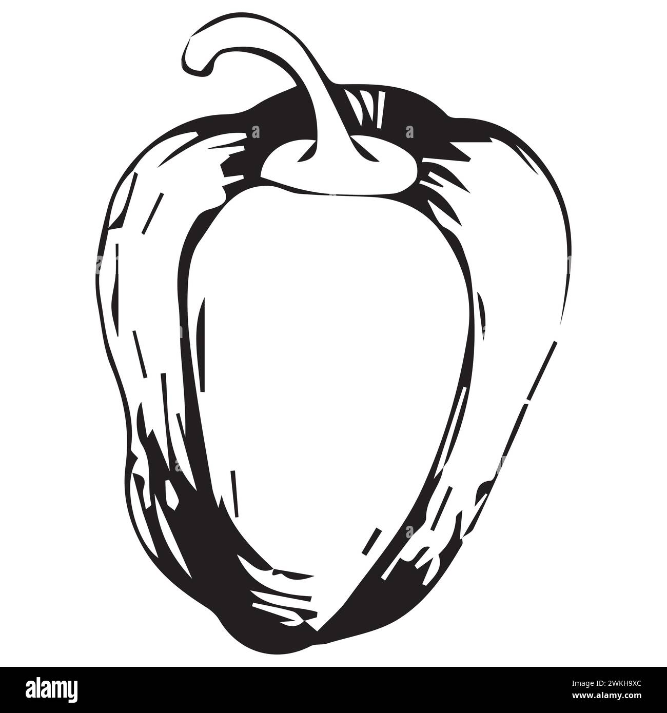 Poivron. Illustration vectorielle végétale isolée monochrome sur fond blanc. Illustration de Vecteur