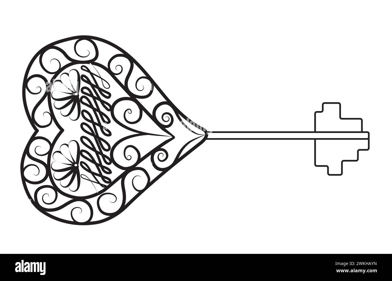 Vieille clé médiévale décorative avec forgeage complexe. Style vintage. Antique, vieille chose ou icône de protection et de sécurité. Illustration vectorielle Illustration de Vecteur