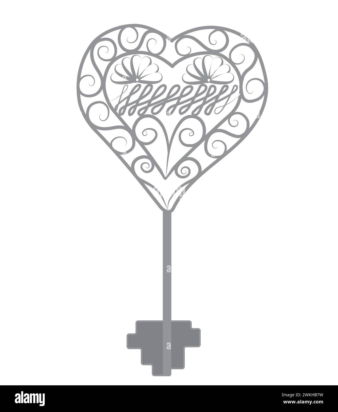 Vieille clé médiévale décorative avec forgeage complexe. Style vintage. Antique, vieille chose ou icône de protection et de sécurité. Illustration vectorielle Illustration de Vecteur